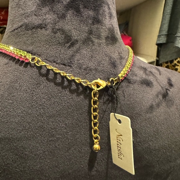 Natasha Tulip Flowers Rhinestone Statement Necklace New - Picture 4 of 4